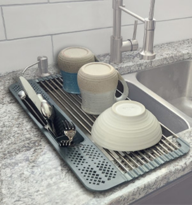 Picture 1 of Deluxe Over-the-Sink Dish Drying Rack with Removable Cutlery Holder