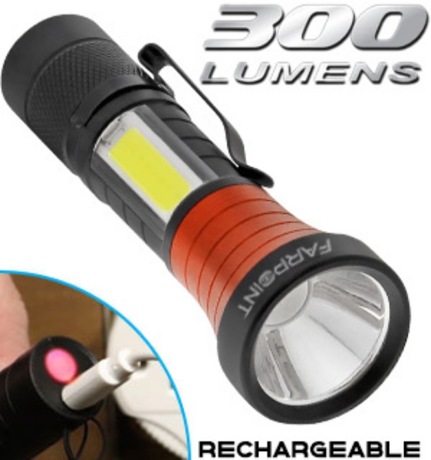 Picture 1 of 300 Lumen Rechargeable Tactical Micro Flashlight With Top And Side Beams