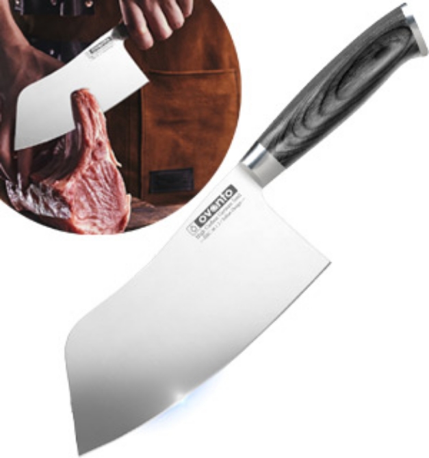 Picture 1 of Cleaver-Style 7in Kitchen Knife with Pakkawood Handle
