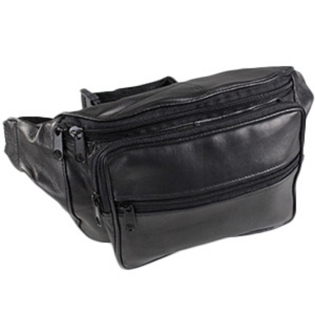 Picture 1 of Multi-Purpose Black Leather Fanny Pack