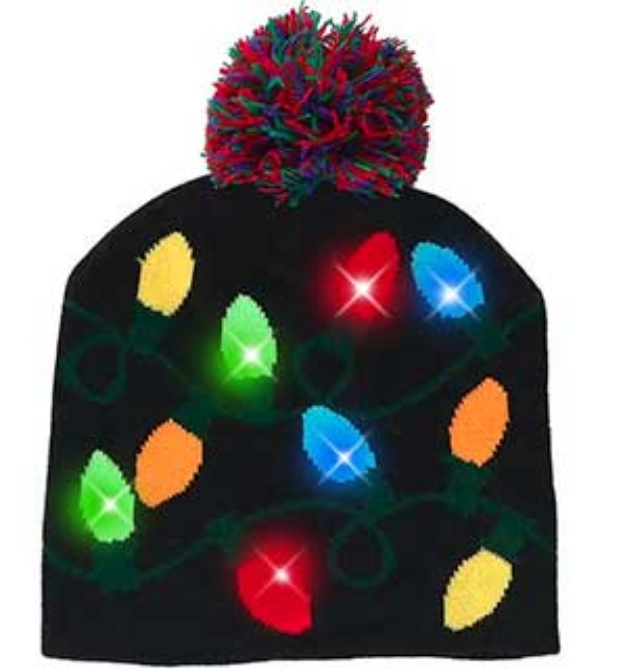 Picture 1 of Christmas Bulb Light Up Beanie Hat