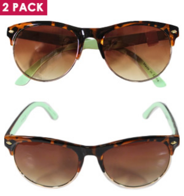 Picture 1 of 2-Pack of Tortoise Colored, Retro Style Sunglasses