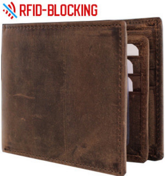Picture 1 of RFID-Blocking Bifold Wallet: Vintage Brown Genuine Leather