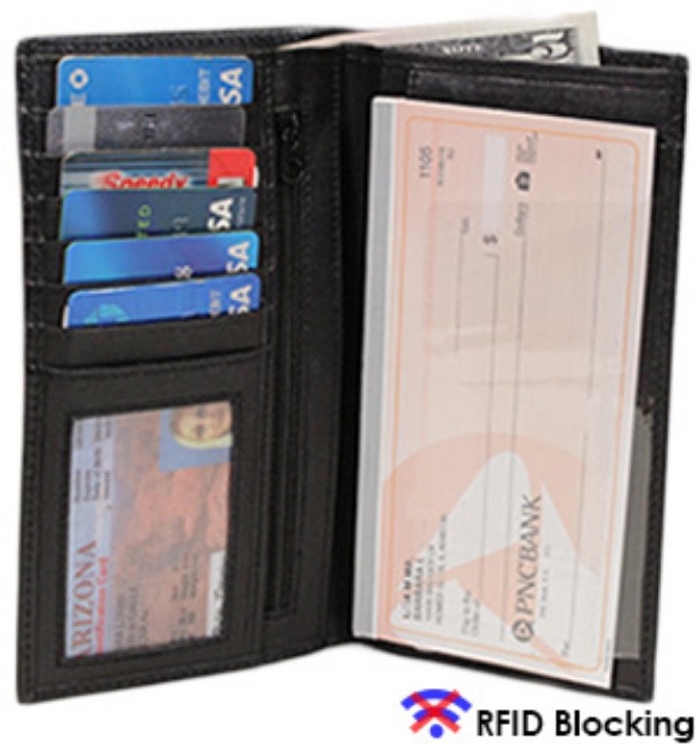 Picture 1 of Genuine Leather Checkbook Wallet with RFID Protection
