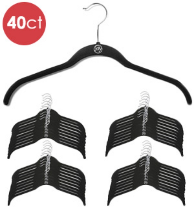 Picture 1 of Joy 40-Pack of Velvet Space-Saving, Non-Slip Black Hangers