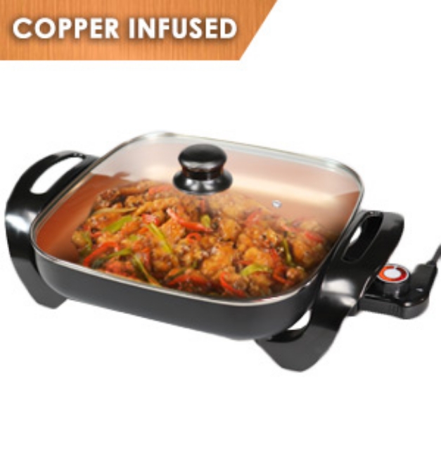Picture 1 of Large Copper-Infused Electric Skillet Set