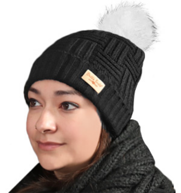 Picture 1 of Plush-lined Knit Hat with Pom-pom