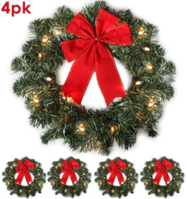 Picture 1 of Pre-lit Holiday Wreaths - Set of 4
