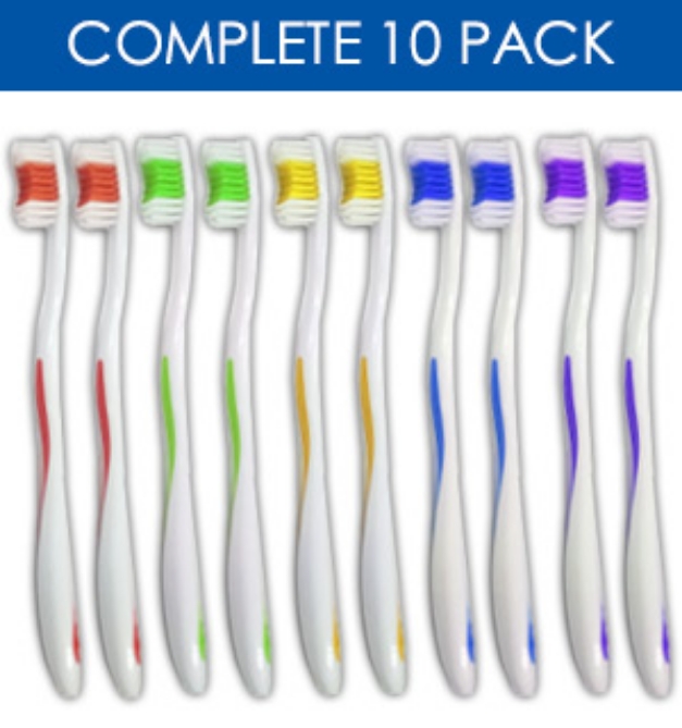Picture 1 of 10-Pk of Medium Bristle Toothbrushes - Practice Optimum Oral Hygiene