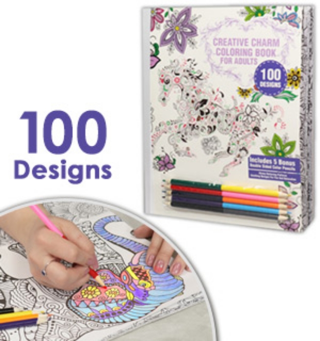 Picture 1 of Creative Charm Coloring Book - 100 Design and Includes 5 Colored Pencils