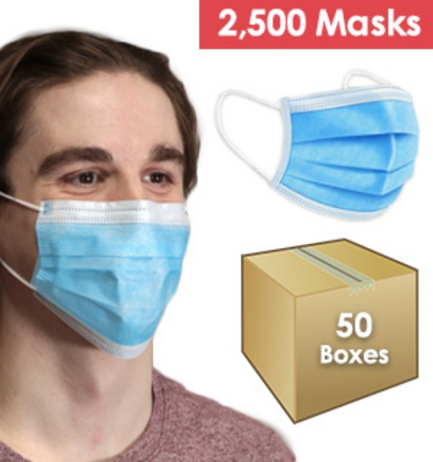 Picture 1 of Case of 2500 Non-Medical Face Masks - 3-Layers FDA Registered