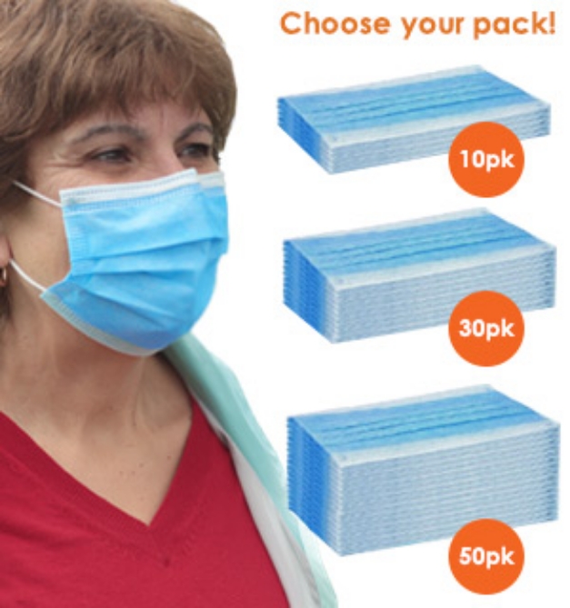 Picture 1 of 3-Layer Non-Medical (Disposable) Face Masks (10, 30 or 50 Packs)