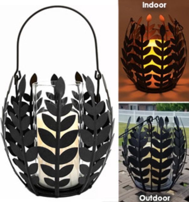 Picture 1 of Decorative Iron Leaf Basket with Realistic Flameless Candle