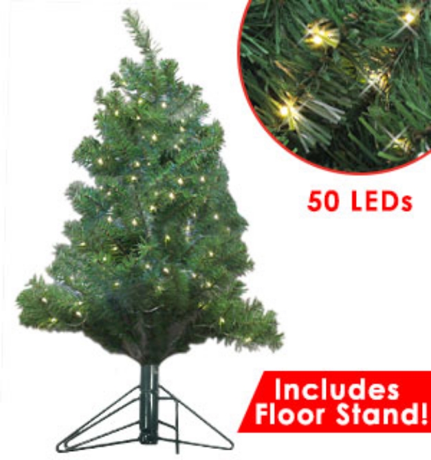 Picture 1 of 3 Ft Wall Hanging Christmas Tree with Floor Stand and 50 Pre-Strung LED Lights