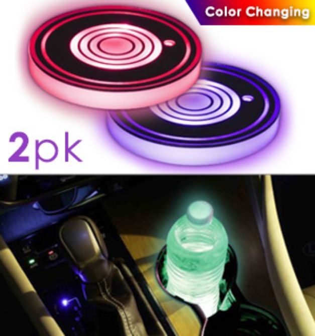 Picture 1 of 2-Pack Multicolored Coaster/Cup Holder Light w/ Nighttime and Motion Sensors