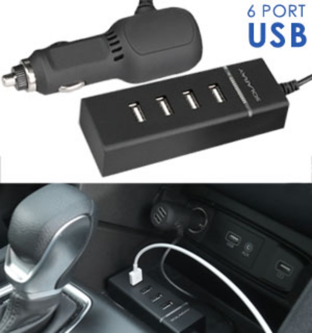 Picture 1 of 6-Port USB Car Charger - Extends Power to Back Seat