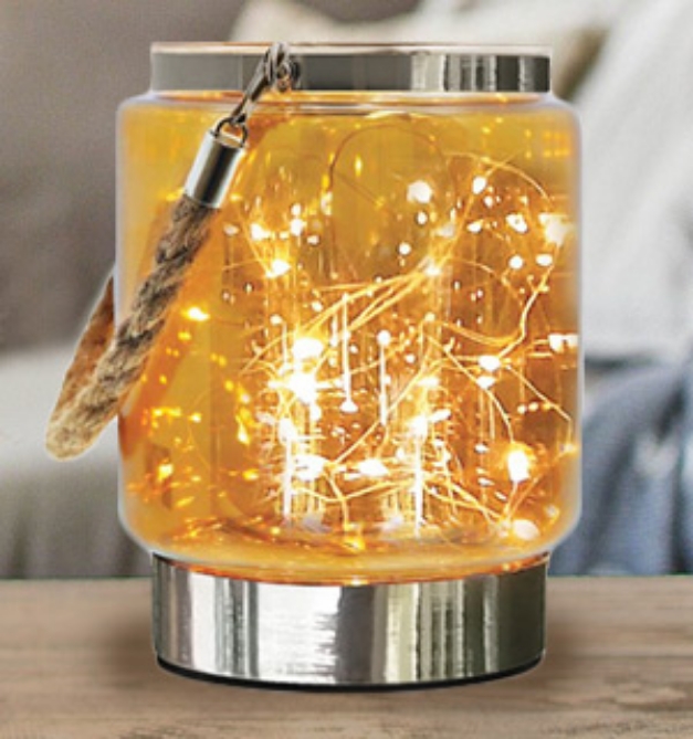 Picture 1 of Large Shimmer Decorative Glass Jar with Accent Fairy Lights
