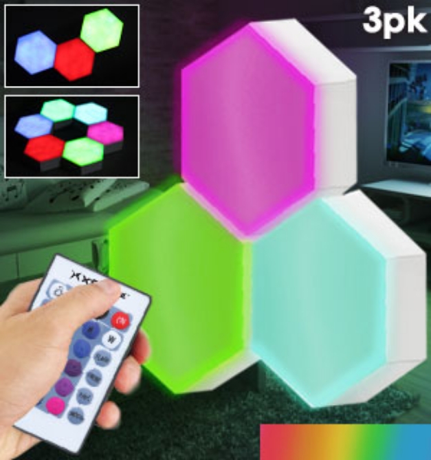Picture 1 of Hexalite Color Touch-Panel Lights with Remote 3pk