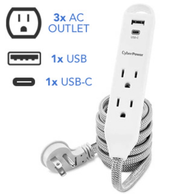 Picture 1 of 6ft CyberPower 5-in-1 Surge Protector with USB and USB-C Port