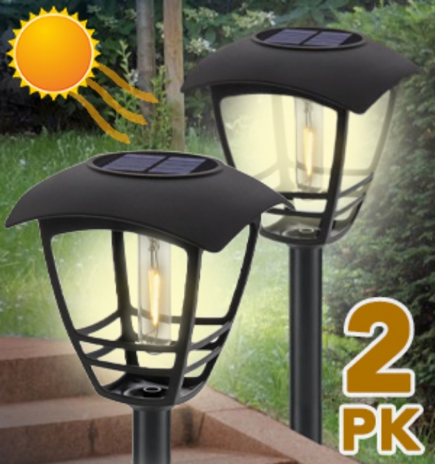 Picture 1 of 2-Pack of Solar Stake Lights w/ Vintage Style LED Bulb