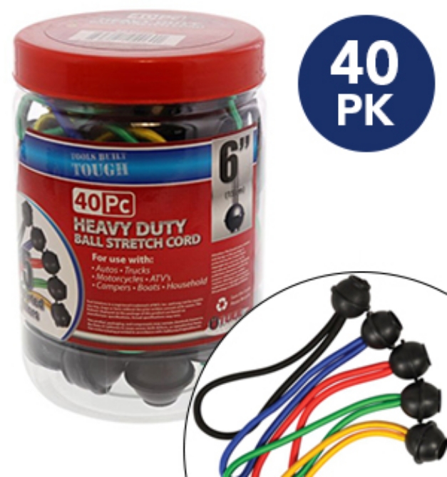 Picture 1 of 40pc Heavy-Duty Ball Stretch Bungee Cord Set