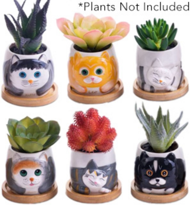 Picture 1 of Ceramic Kitty Pot Planters - Set of SIX