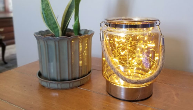 Picture 2 of Large Shimmer Decorative Glass Jar with Accent Fairy Lights