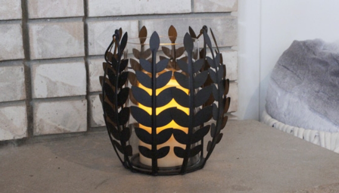 Picture 2 of Decorative Iron Leaf Basket with Realistic Flameless Candle