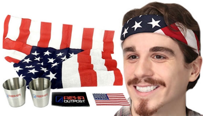 Picture 8 of Patriotic Celebration Kit; American Flag Bandana with Two Shot Glasses
