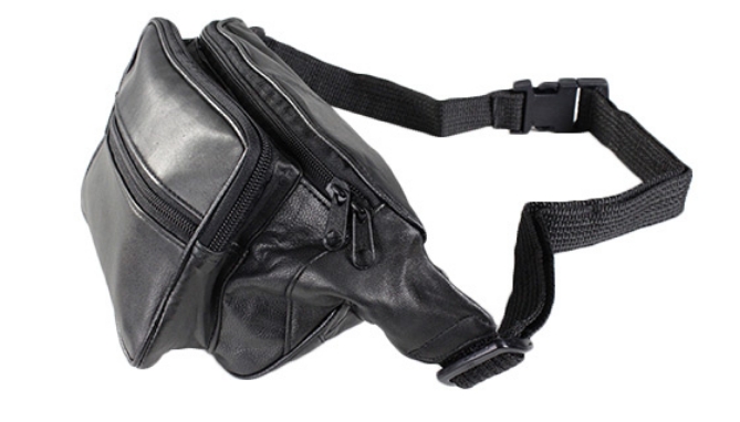 Picture 2 of Multi-Purpose Black Leather Fanny Pack