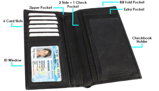 Picture 3 of Genuine Leather Checkbook Wallet with RFID Protection