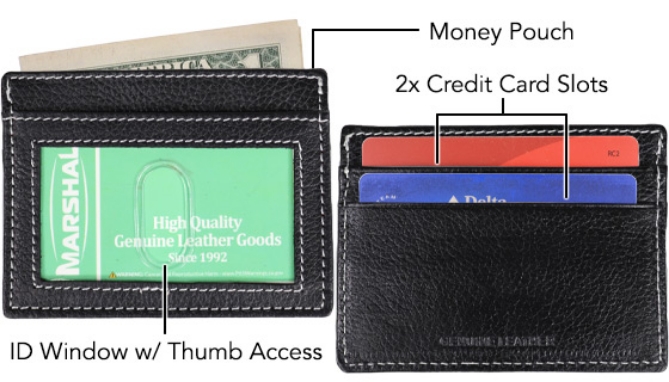 Picture 2 of Slim Black Leather Credit Card Wallet with ID Window