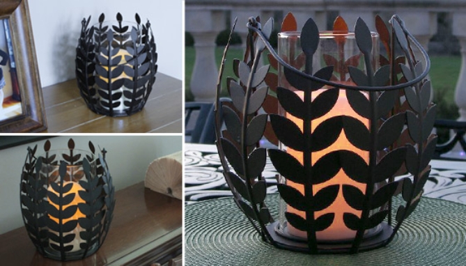 Picture 4 of Decorative Iron Leaf Basket with Realistic Flameless Candle