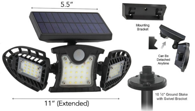 Picture 2 of Dual-Mounting Flex-Fold Solar-Powered, Motion and Light Activated Security Light