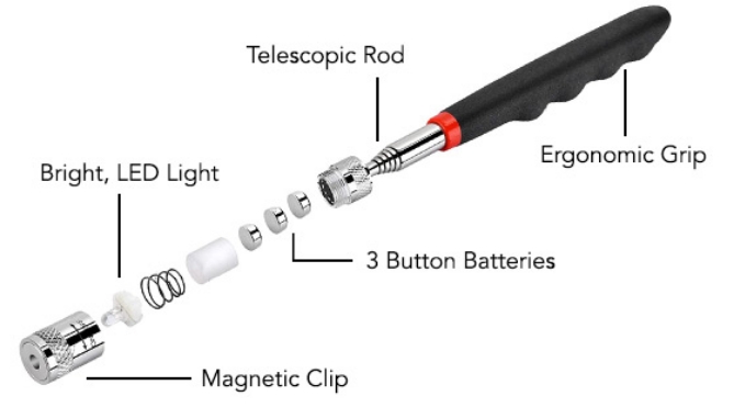 Picture 2 of 27in Extendable Magnetic Pick-Up Tool with LED Light