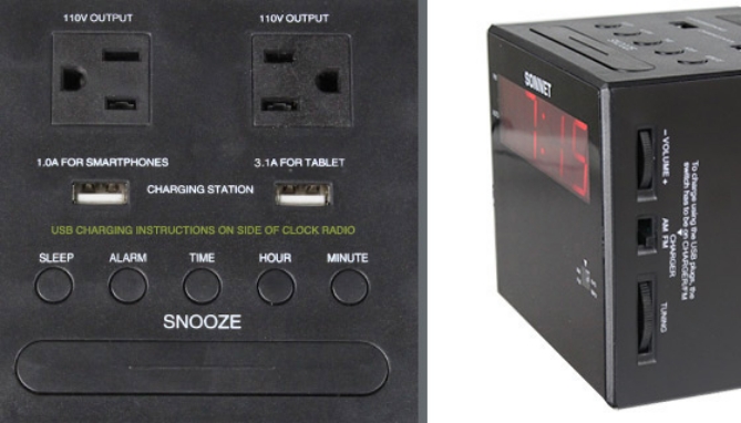 Picture 2 of Sonnet AM/FM Alarm Clock Radio with Outlets and USB Ports
