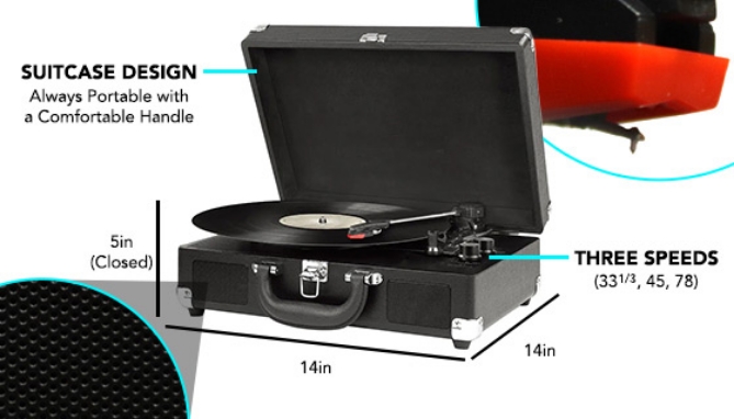 Picture 3 of 3 Speed Suitcase Style Portable BT Turntable With Speaker