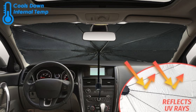 Click to view picture 3 of Car Windshield Umbrella Buddy: The Ultimate Pop-Up Sunshade (Dented Packaging)