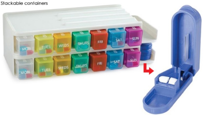 Picture 3 of Weekly Pill Organizer and Sorter with Pill Cutter