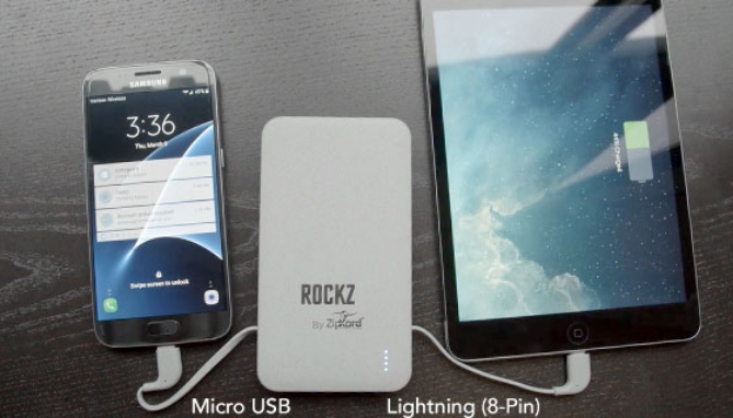 Picture 3 of Rockz 5000 mAH Power Bank w/ Built-In Cables for iPhone and Android Devices