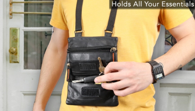 Picture 5 of Genuine Leather Hands-Free Travel Pouch
