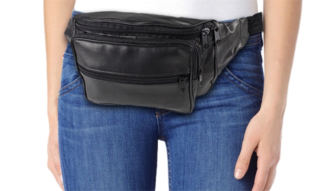 Picture 3 of Multi-Purpose Black Leather Fanny Pack