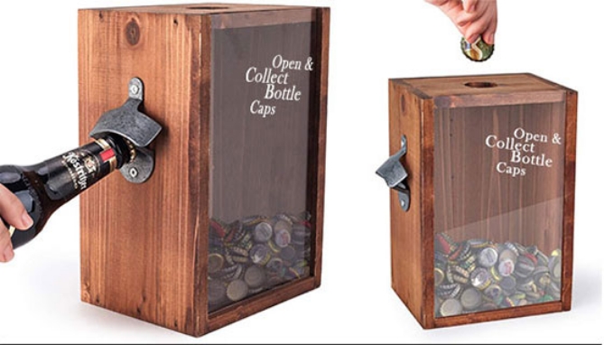 Picture 3 of Rustic Wooden Bottle Opener and Cap Collector
