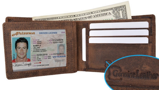 Click to view picture 4 of RFID-Blocking Bifold Wallet: Vintage Brown Genuine Leather