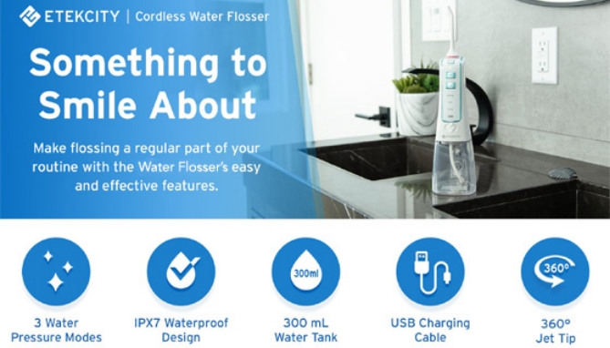 Picture 4 of Cordless Water Flosser w/ 3 Pressure Settings and 6 Replaceable Tips