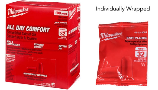 Picture 3 of Milwaukee All Day Comfort Disposable Ear Plugs - Individually Wrapped (Box of 100 Pair) w/32 dB Noise Reduction Rating