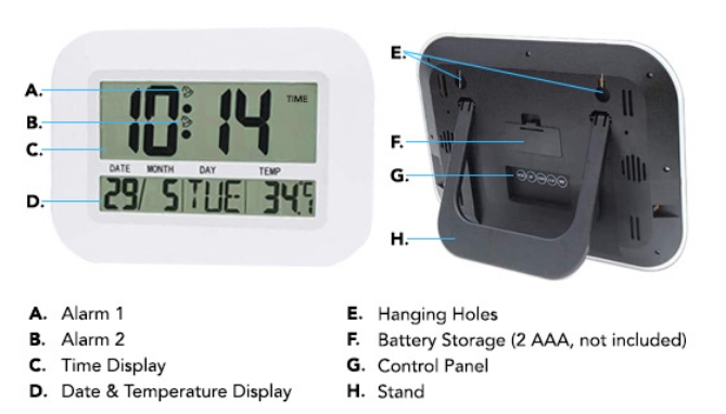 Click to view picture 4 of Large Display Digital Calendar Clock with Temperature Gauge