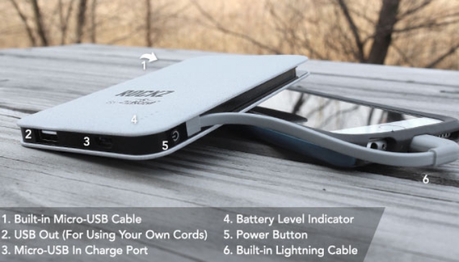 Picture 4 of Rockz 5000 mAH Power Bank w/ Built-In Cables for iPhone and Android Devices