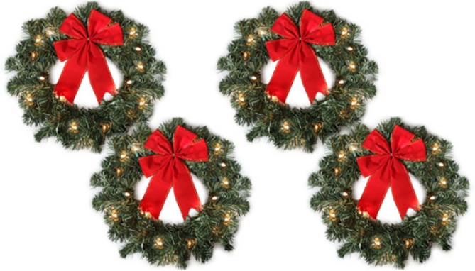 Picture 5 of Pre-lit Holiday Wreaths - Set of 4
