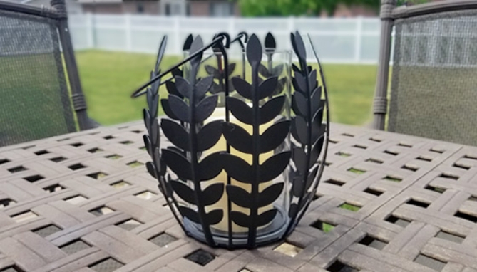 Picture 6 of Decorative Iron Leaf Basket with Realistic Flameless Candle